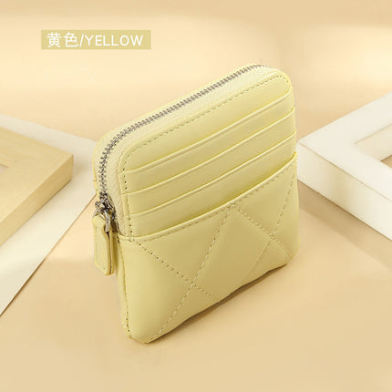 Genuine Leather Card Holder new sheepskin rhombus small mini women's solid color coin bag earphone storage zipper coin purse