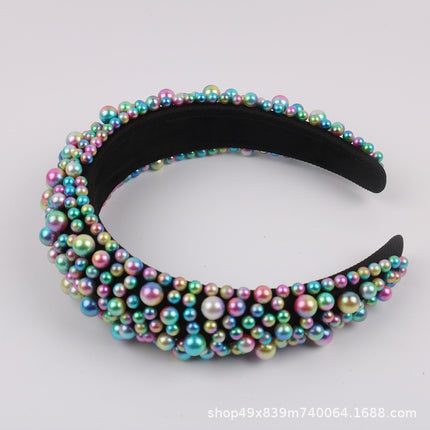 European and American luxury pearl sponge hairband hairpin female heavy industry exaggerated wide side pressure hair high cranial top net red head band wholesale