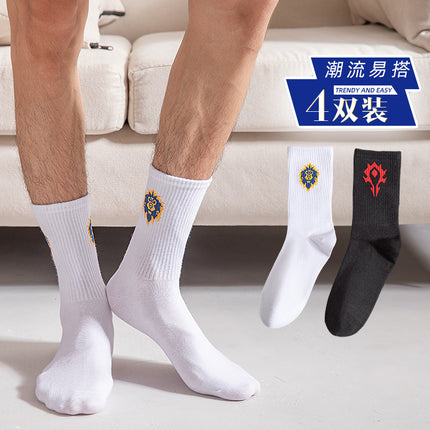 Warcraft Men's Socks Autumn and Winter Mid-tube Sports Socks Embroidered Solid Color Cotton Socks Casual Men's Socks Game Cartoon WOW