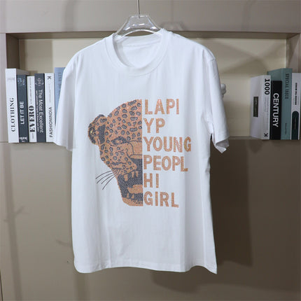 340kg fat plus size American tide brand hot drilling letters Leopard head personality short sleeve T-shirt pants pants suit