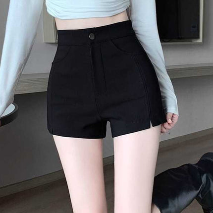 Black Suit Shorts for Women, Autumn 2024 New High-Waisted Elastic Hip-Hugging Leggings, Petite Outerwear Hot Pants
