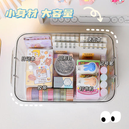 Transparent Desktop Storage Box with Lid Simple Dormitory Student Stationery Cosmetics Storage Organize Storage Box