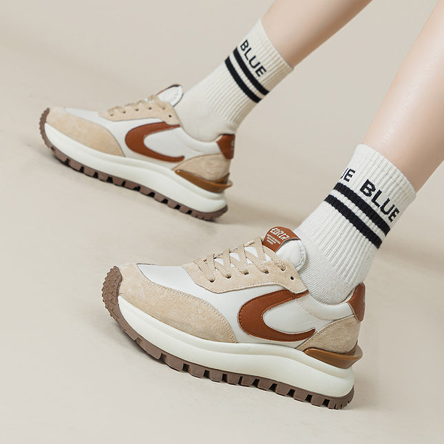 Genuine Leather Women's Shoes 2026 Spring and Autumn New Style Genuine Leather Trainers Hot-Selling Casual Sports Trendy Dad Shoes