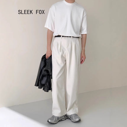 Summer Drape Suit Trousers for Men, Korean Style Casual Pants, Ins Hong Kong Style Retro Loose Small Trousers, No Ironing Treatment