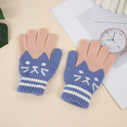 Winter Kidsren's Gloves Are Warm and Velvet to Prevent Cold. Primary School Students Write Boys and Girls Baby Sets Jacquard Gloves Kittens