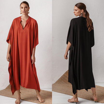 New European and American Style Silky Polyester Loose Long Dress Beach Bikini Swimsuit Blouse Seaside Holiday Sun-protective Shirt Long Gown