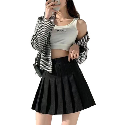 Foreign Trade Pleated Skirt for Women 2025 New Short Skirt High Waist Elastic Large Size Fat mm Slimming Look A-Line Skirt for Small People