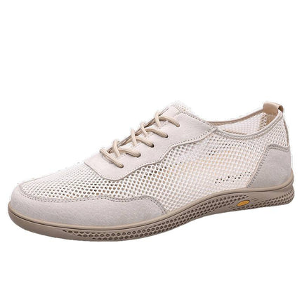 Men's Shoes 2025 Summer New Men's Fly-Woven Mesh Breathable Hollow Leather Shoes Deodorant Feet Flats Wear-Resistant Casual Shoes