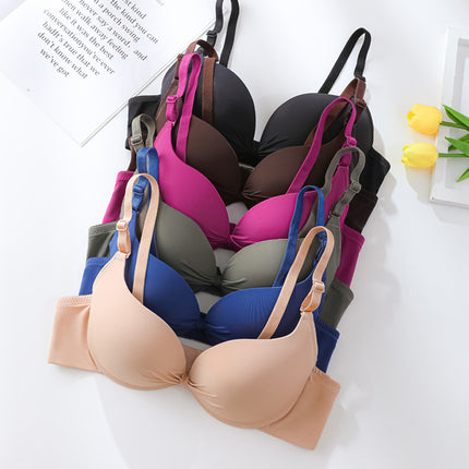 Cross-border in stock and foreign trade solid color glossing bra women with steel ring top support gathered seamless underwear anti-sagging bra