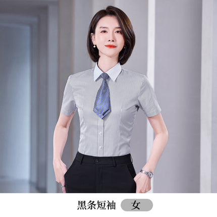 Striped Shirt Women's Short-sleeved Business Workwear Men's and Women's Business Wear Shirt Black Office White-collar Work Clothes suit