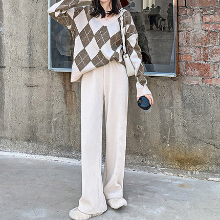 Chenille Thickened Floor Trousers Autumn and Winter High Waist Draped Corduroy Wide Leg Pants 100.00kg Knitted Pants Loose