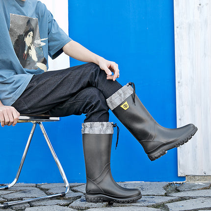 Long Rain Boots for Men, Non-Slip Kitchen Work Rain Boots, Fashionable Waterproof Shoes, Car Wash Work Overshoes, Rubber Shoes
