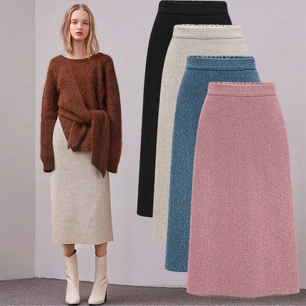 Wool Woolen Mid-Length Skirt for Women in Autumn and Winter New Retro High-Waist Slim Hip Skirt Mid-Length A-Line Skirt for Women