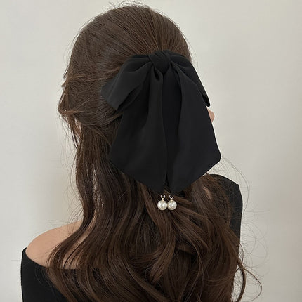 New Bow Ribbon High Sense Ponytail Clip Elegant Pearl Pendant Princess Back of Head Ponytail Headwear Hair