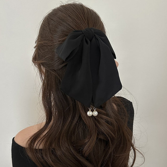 New Bow Ribbon High Sense Ponytail Clip Elegant Pearl Pendant Princess Back of Head Ponytail Headwear Hair