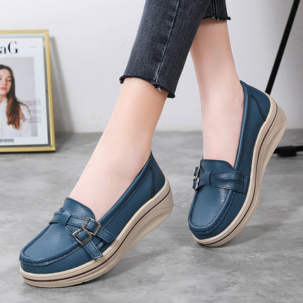 2025 Spring New Casual Thick-Soled Wedge Heel Large Size Slip-On Round Toe Metal Buckle Comfortable and Versatile Mother's Shoes