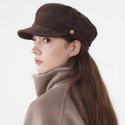 Retro British Style Newsboy Hat for Women, Suede Octagonal Hat, Fashionable Travel Face-Showing Small Fashionable Painter Hat