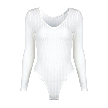 Aliexpress Temu Autumn and Winter New Products 2025 European and American Clothing Sexy Slim V Neck Pure Color Long-Sleeved Bottoming Jumpsuit