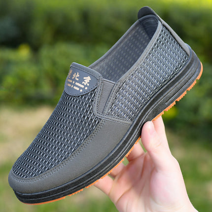 Mesh Shoes Men's Summer Breathable Mesh Shoes Middle-Aged and Elderly Soft-Soled Cloth Shoes Summer Slip-On Non-Slip Sole Dad Shoes