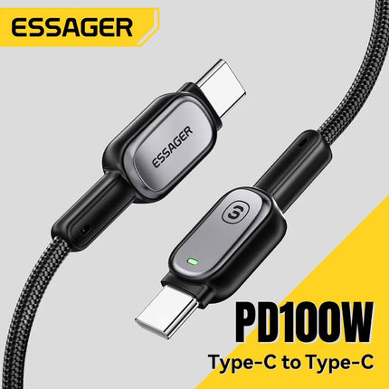 Essager 100W Type C To Type C Cable For iPhone16 15 Xiaomi Samsung Huawei PD Fast Charging For Macbook Tablet Laptop LED Cable