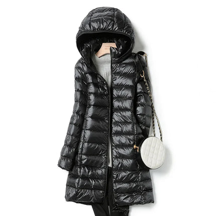 Haze Blue Women's Lightweight Long Jacket, Hooded Long Sleeve Coat, Asian Size M-7XL, Red, Black, Blue, Purple Available Parkas