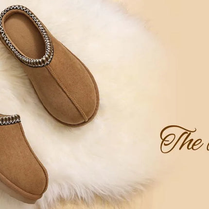 Eyriphy Size 36-37 to 48-49 Women's New Genuine Suede Slippers Winter Slip On Memory Foam Furry Shoes Comfortable Home Slippers