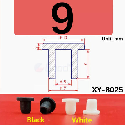 Black T-shaped silicone plug rubber hole cover dust-proof sealing, shock-absorbing foot pad  A-6.8mm~68.6mm