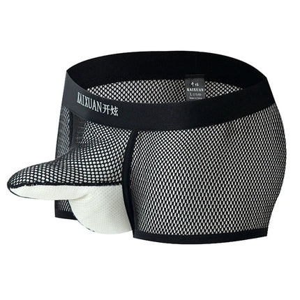 Men's Hollow Mesh Boxer Briefs Elastic Waist Breathable Separate Pouch Underwear