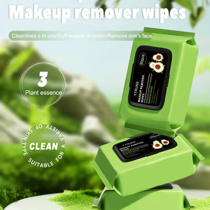 80 PCS Avocado Scented Makeup Removing Wipes - Deep Cleansing, Travel-Friendly, Single-Use
