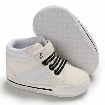 Spring and Autumn High Top With PU Anti Slip Baby Shoes 0-1 Year Old Baby Casual Sports Soft Soled Walking Shoes