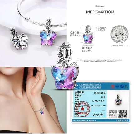 925 Sterling Silver Purple Series Butterfly Aries Gemini Safety Chains Fit Original Bracelet DIY Jewelry Making Gift For Women