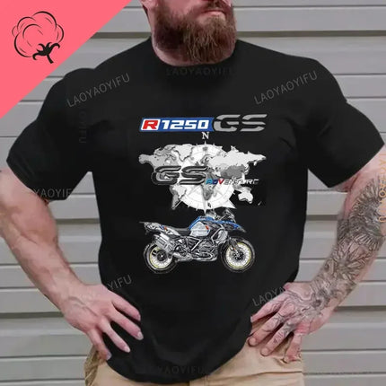 Motorcycle O-Neck Printed T-Shirt Short Sleeve Cotton Tee Case for R1200GS R1250 GS Adventure TShirt Overlander Ride Travel Tops