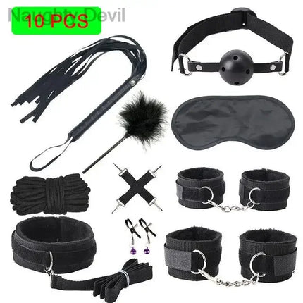 Bondage Kit For Adult Couples Cosplay Handcuffs Hemp Rope Mask Party Role Play Accessory Set