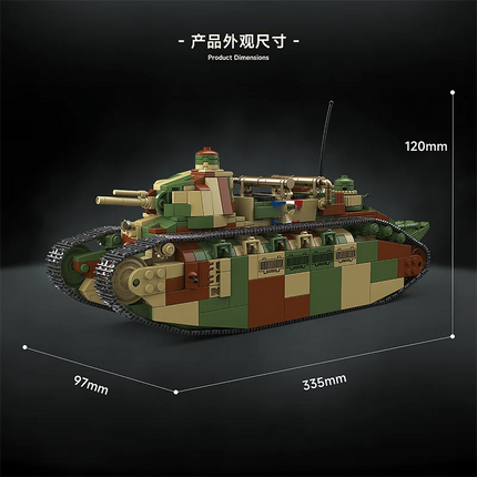 Military World War CHAR 2C Heavy Tank MOC Building Blocks Armored Vehicle Sets With Soldier FiguresToys Brick Holiday Gifts