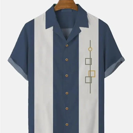 Stripes Simple Casual Dress Shirts European Size Men's Hawaiian Fashion Short Sleeve Loose Breathable Top Button Summer