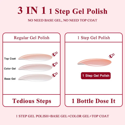 8ml 1-Step Nail Gel Polish No Need Base Gel & Top Coat Long-Lasting UV LED Soak Off Nail Art for DIY Manicure Salon Quality
