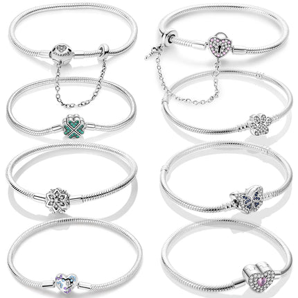 925 Sterling Silver Bracelets 17-20CM Original Leaf Clover Butterfly Heart Bracelet Fit DIY Charms Beads Fashion Women Jewelry