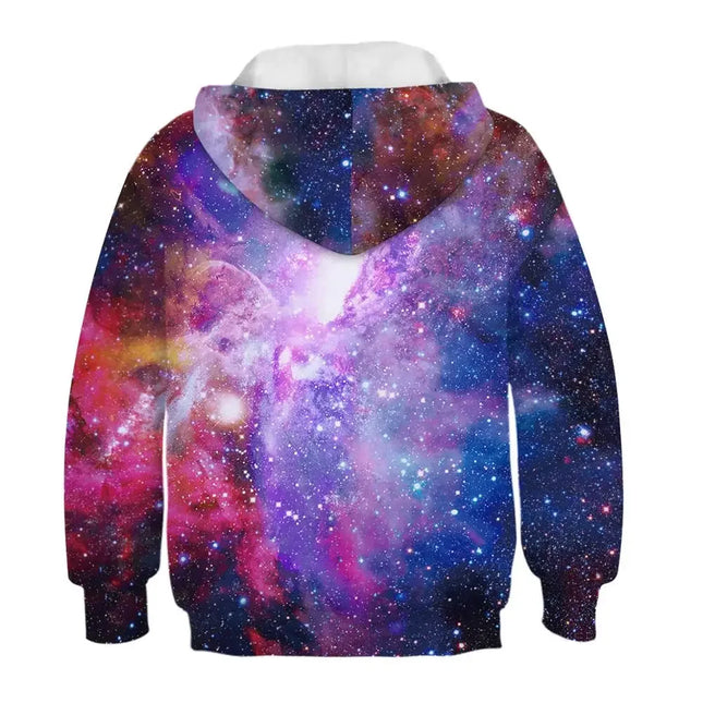 Autumn Winter Children's Sport Hoodies Galaxy 3D Print Boy&Girl's Loose Running Sweatshirts Child 5-14y Kids Hooded Top Pullover
