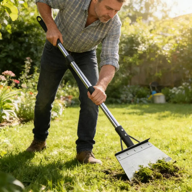 Heavy Duty Garden Cleaning Shovel Steel Flat Floor Scraper for Weeds & Manure Adjustable Long Handle Outdoor Farming Tool