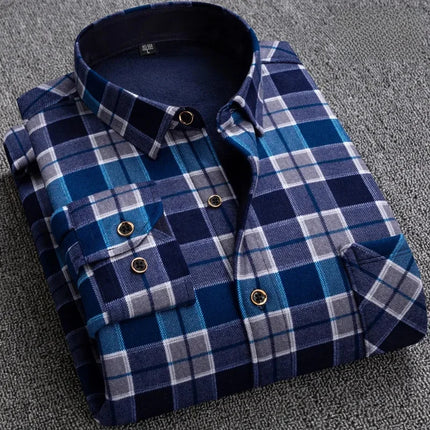 Thickened Fleece Men's Casual Shirt Warm Plaid Set Winter Wear Comfortable Breathable Fashionable Chinese Brand Clothing