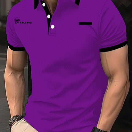 Men's polo shirt, golf shirt, casual sports, lapel, short-sleeved, fashionable, basic color block patch, summer regular, suitable