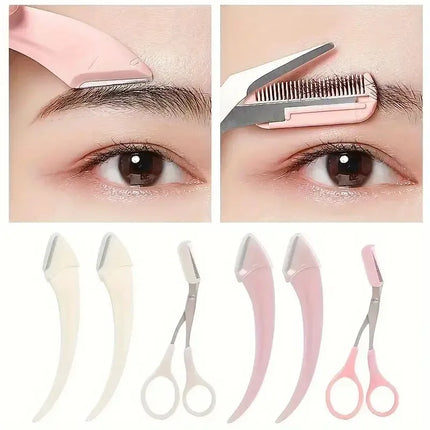 Eyebrow Trimmer Set,Curved Eyebrow Razor,Eyebrow Scissors With Comb,Convenient Easy Beauty Tools For Beginners