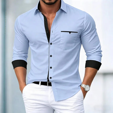 High Quality Men's Shirts, Contrasting Long Sleeved Shirts, Business Casual Shirts, Trendy Dating, Versatile Men's Clothing