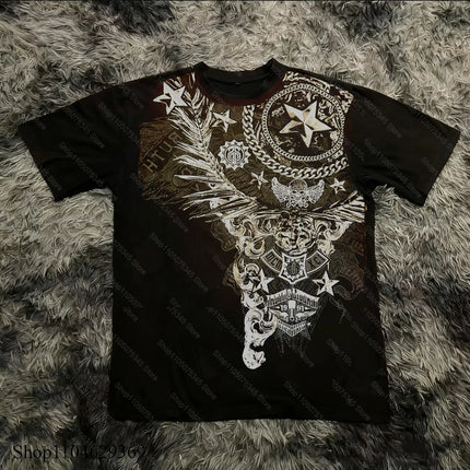 Classic Y2K Gothic Style T-shirt Print Oversized T Shirt High Street Shirts Gothic Round Neck Cotton Tops New Mens Women T Shirt