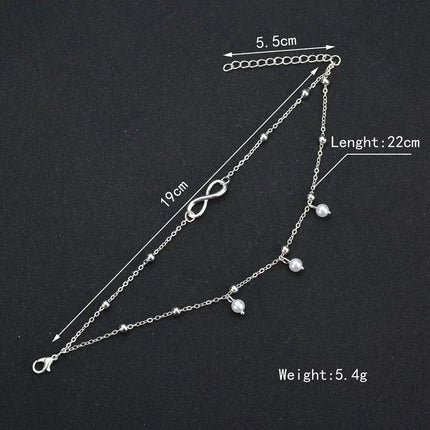 Trendy Gold Color Simple Infinity Symbol Bead Chain Anklets for Women Beach Foot Jewelry Leg Chain 8 Word Ankle Bracelets Jewelr