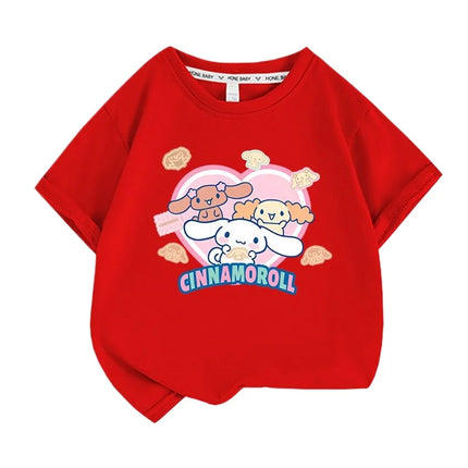 Sanrio Summer Baby Girls 100% Cotton Clothes Kid Children Boys Cinnamoroll Printed T-shirts Cartoon Short Sleeve Top Outfits
