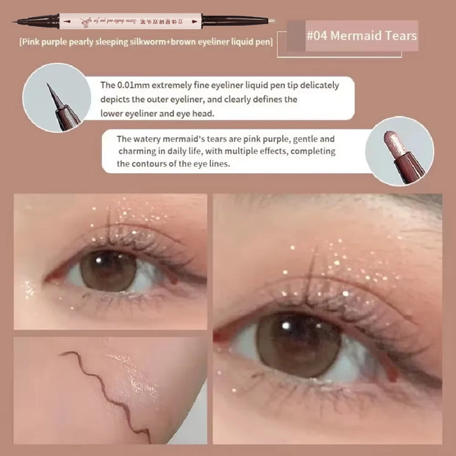 Double Head Eyeliner Pen Very Fine Tip Lying Silkworm Eye Brightening Waterproof And Durable Not Easy To Halo Dye Natural Makeup