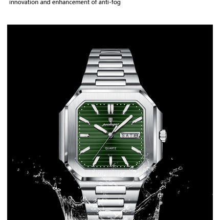 POEDAGAR Luxury Square Male Watch Waterproof Luminous Date Week Quartz Watches For Men Stainless Steel Fashion Men's Clock Reloj