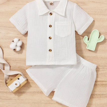 Cotton White Summer Lapel Short-Sleeved Shorts Fabric Skin Friendly Comfortable Loose Suitable For Outdoor Sports Outing Suit