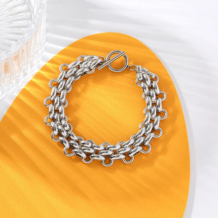EILIECK 316L Stainless Steel Silver Color Cuban Chain Statement Necklace Bracelet Set Charm Fashion Women Waterproof Jewelry Set